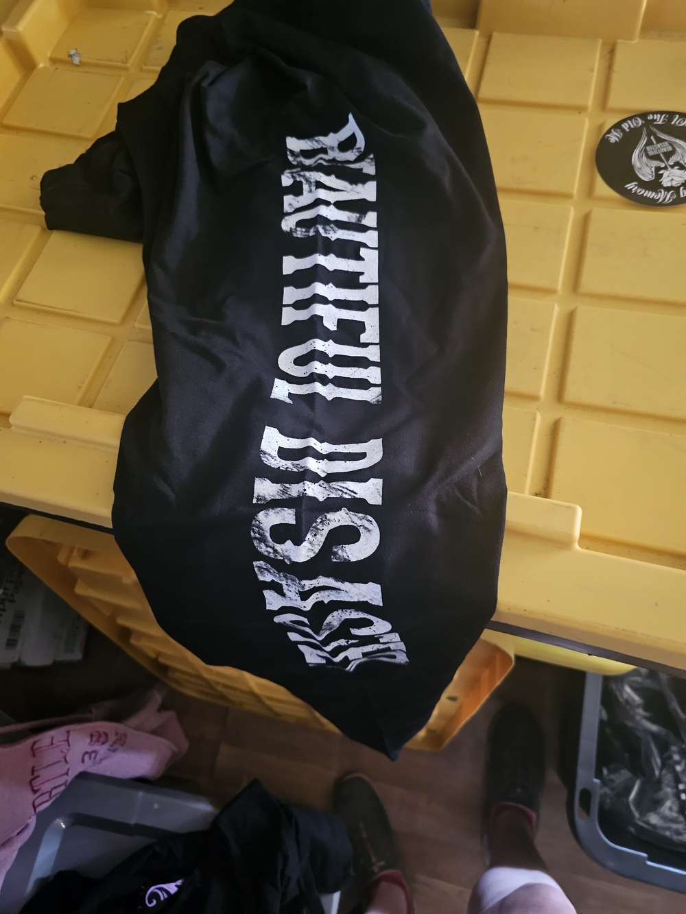 Black Graphic Leggings with Vertical White Script